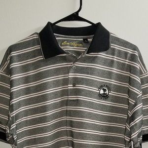 Medium black red and white striped short sleeve shirt